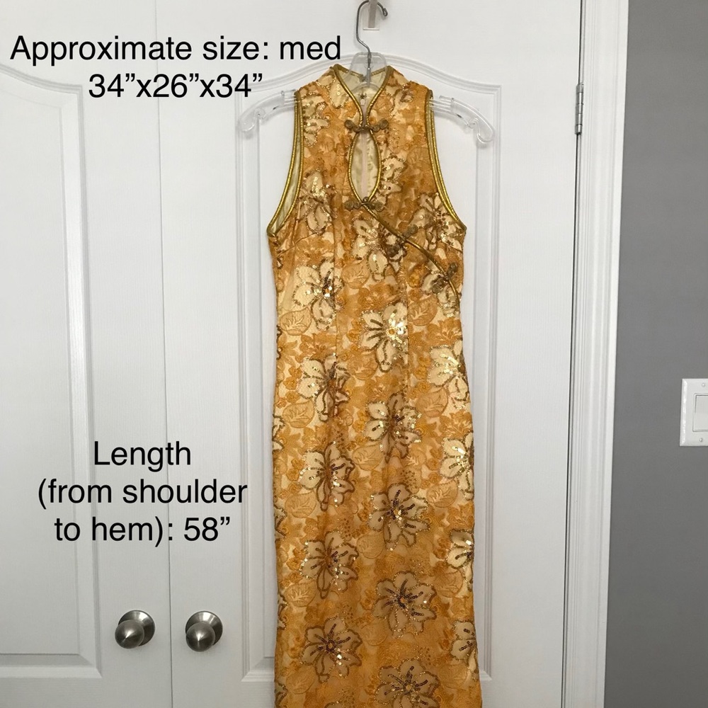 Custom made Chinese Gold Embroidered Cheongsam